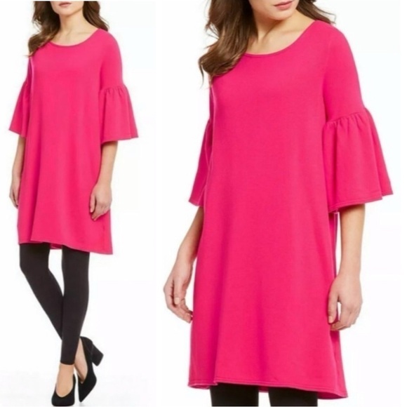 NWT bryn Walker Fuchsia Pink Bell Sleeve Riviera Straight Long Tunic Dress M - Picture 1 of 12